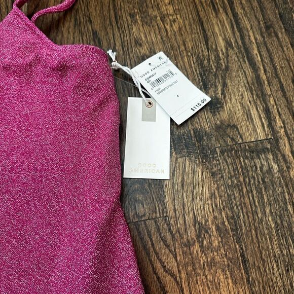 NWT Good American 90s One Shoulder Hawaiian Pink Sparkle One Piece Bathing Suit - Picture 6 of 8